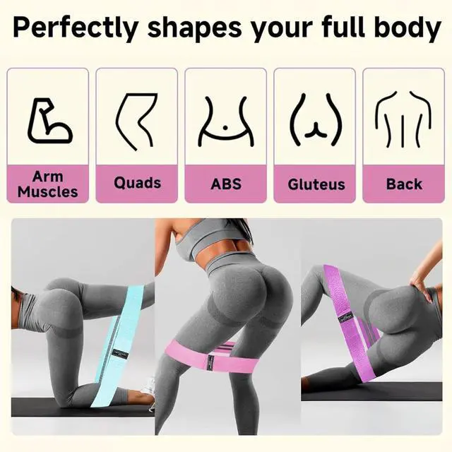 Alt view image 4 of 7 - 3 Level 1870 LBS Fabric Resistance Bands, Workout Exercise Bands for Women | Thick Non-Slip Cloth Booty Bands for Legs Glutes Hips, Yoga Pilates Home Gym Training Physical Therapy Rehab