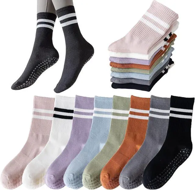 Main image of Tergy 8 Pairs Long Yoga Socks with Grip for Women Anti Skid Gripper Socks No Slip Socks for Pilates, Barre, Dance,Yoga