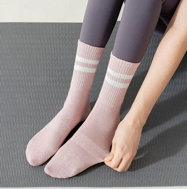 Alt view image 2 of 6 - Tergy 8 Pairs Long Yoga Socks with Grip for Women Anti Skid Gripper Socks No Slip Socks for Pilates, Barre, Dance,Yoga