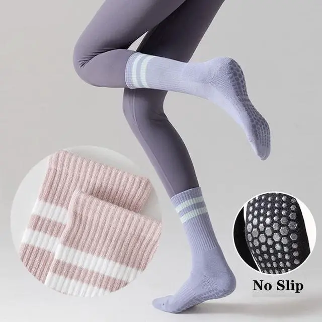 Alt view image 4 of 6 - Tergy 8 Pairs Long Yoga Socks with Grip for Women Anti Skid Gripper Socks No Slip Socks for Pilates, Barre, Dance,Yoga