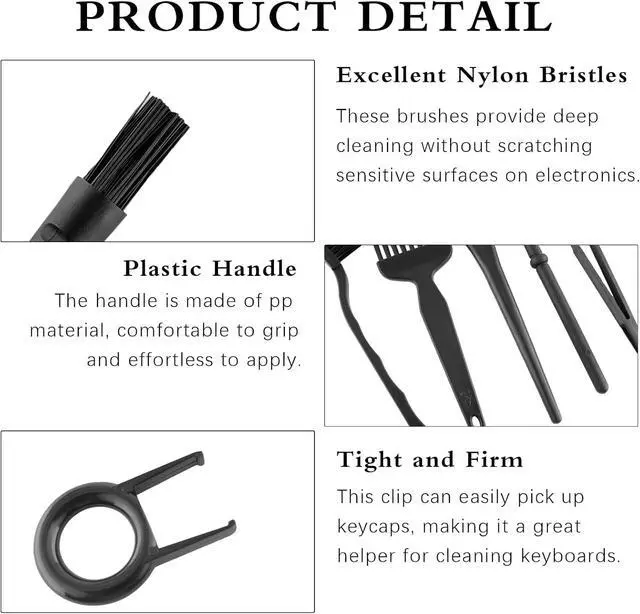 Alt view image 3 of 6 - 8 PCS Keyboard Cleaning Brushes Kit, Small Portable Anti Static Electronic Dust Cleaning Brush for Computer PC Keyboard Laptop Motherboard Camera Small Space(Black, Set of 8)
