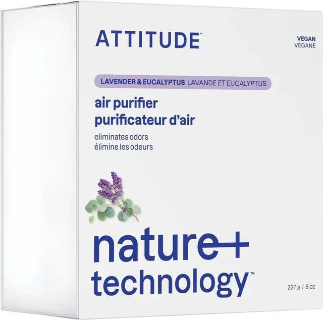 Main image of ATTITUDE Odor Eliminator with Activated Carbon, Plant-Based Air Purifier, Vegan, Lavender & Eucalyptus Scent, 8 Ounces