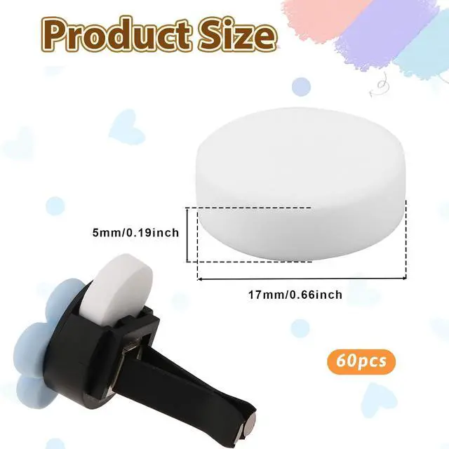 Alt view image 2 of 7 - 60Pcs Car Air Vent Clip Replacement Pads Unscented Essential Oil Perfumes Refill Pads for Car Air Freshener Clips Diffuser 17mm White Refill Replacement for Custom Fragrance