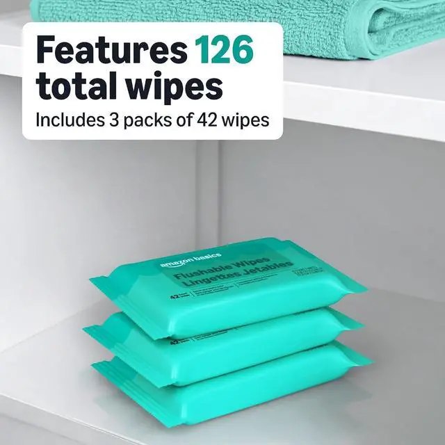 Alt view image 4 of 5 - Amazon Basics Flushable Wipes, Fragrance Free, Adult Wet Wipes,126 Count (3 Packs of 42), Packaging May Vary