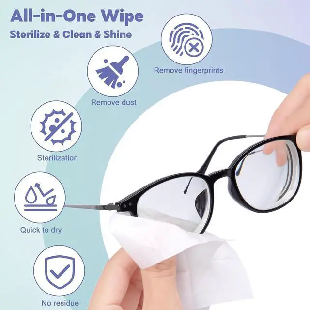 Alt view image 4 of 7 - 200 Pk Individually Pre-Moistened Eyeglass Cleaning Wipes 4.72"×5.91" | Individually Wrapped Lens Cleaner for Glasses, Camera, Phone, Computer & Laptop Screens, Streak-Free Safe Formula