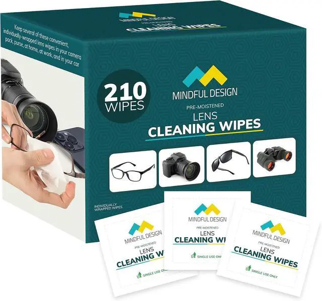Main image of Mindful Design Lens Cleaning Wipes for Eyeglasses, 210ct - Individually Wrapped, Eye Glass Cleaning, Lens Wipes for Glasses/Sunglasses, Packaging May Vary