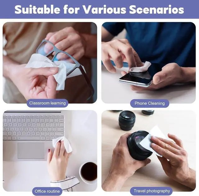 Alt view image 6 of 7 - 200 Pk Individually Pre-Moistened Eyeglass Cleaning Wipes 4.72"×5.91" | Individually Wrapped Lens Cleaner for Glasses, Camera, Phone, Computer & Laptop Screens, Streak-Free Safe Formula