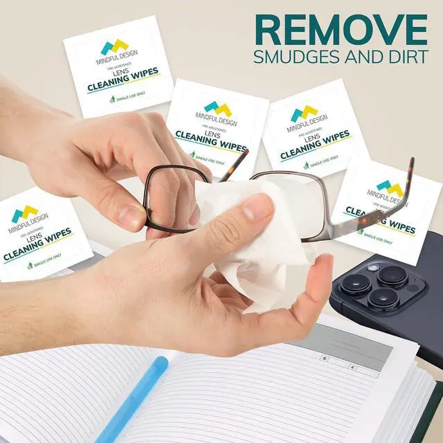 Alt view image 2 of 5 - Mindful Design Lens Cleaning Wipes for Eyeglasses, 210ct - Individually Wrapped, Eye Glass Cleaning, Lens Wipes for Glasses/Sunglasses, Packaging May Vary