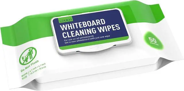 Main image of loukin Dry Erase Wipes, Whiteboard Cleaning Wipes, 50 Count | AP Certified, ASTM D4236, Low Odor, Leave No Trace, Pre-Moistened, Seal Design, for Home, Office and School