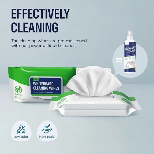 Alt view image 2 of 7 - loukin Dry Erase Wipes, Whiteboard Cleaning Wipes, 50 Count | AP Certified, ASTM D4236, Low Odor, Leave No Trace, Pre-Moistened, Seal Design, for Home, Office and School