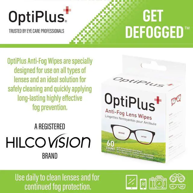 Alt view image 2 of 7 - OptiPlus Anti Fog Lens Wipes l Pre-Moistened l Cleaning Wipes for Glasses, Laptops Screens, Smart Phones, Optical Lens, Goggles, Watch Screen and More l Defogging, Quick-Dry & Scratch-Free l 60 Count