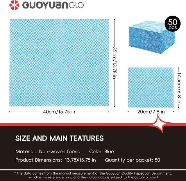 Alt view image 2 of 6 - GUYUANGLO Disposable Dish Cloths Heavy Duty Disposable Cleaning Towels and Dish Cloths Dish Rags for Kitchen,13.78 x 15.75 inches- 50 Counts/Pack,Blue