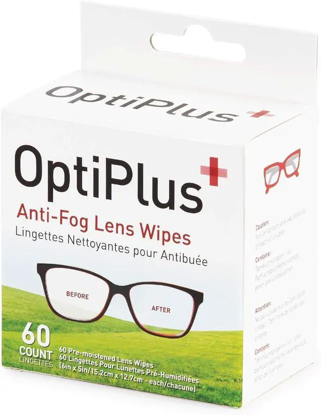 Main image of OptiPlus Anti Fog Lens Wipes l Pre-Moistened l Cleaning Wipes for Glasses, Laptops Screens, Smart Phones, Optical Lens, Goggles, Watch Screen and More l Defogging, Quick-Dry & Scratch-Free l 60 Count