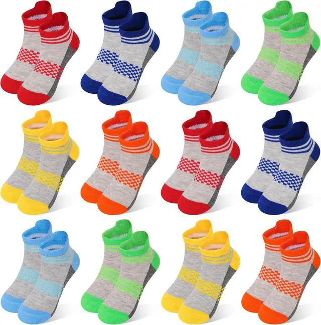 Main image of ZERULETS Kids Socks 12 Pairs Boys Ankle Low Cut Athletic Socks 1-14 Years | Half Cushion, Arch Support, Heel Tab, Soft Short Socks, Breathable