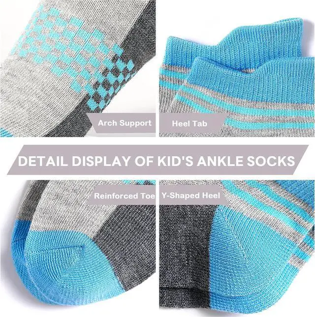Alt view image 5 of 7 - ZERULETS Kids Socks 12 Pairs Boys Ankle Low Cut Athletic Socks 1-14 Years | Half Cushion, Arch Support, Heel Tab, Soft Short Socks, Breathable