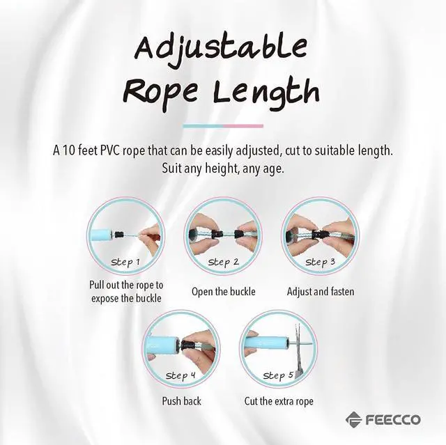 Alt view image 3 of 7 - FEECCO Jump Rope for Kids, Pink and Blue Colored Jump Ropes for Girls and Boys 3~12 Years Old, with Adjustable Length Rope and Skin Friendly Silicone Handles