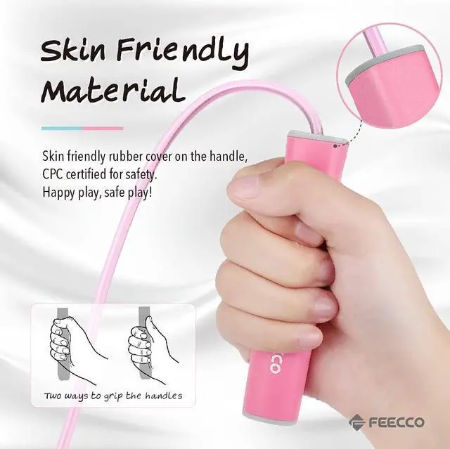 Alt view image 4 of 7 - FEECCO Jump Rope for Kids, Pink and Blue Colored Jump Ropes for Girls and Boys 3~12 Years Old, with Adjustable Length Rope and Skin Friendly Silicone Handles