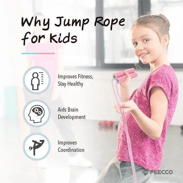 Alt view image 6 of 7 - FEECCO Jump Rope for Kids, Pink and Blue Colored Jump Ropes for Girls and Boys 3~12 Years Old, with Adjustable Length Rope and Skin Friendly Silicone Handles