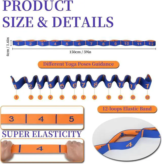 Alt view image 5 of 7 - Elastic Yoga Stretching Strap with Loops, CEILIWEN Stretch Straps for Physical Therapy, Pilates Stretch Band, Elastic Exercise Bands, Leg Stretching Strap, Stretch Resistance Bands for Exercise