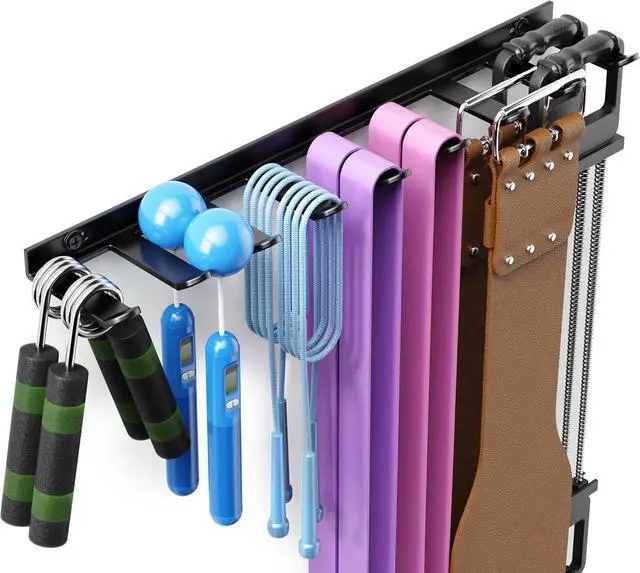 Alt view image 2 of 7 - niffgaff Home Gym Storage Rack Organizer - Multi-Purpose Black Fitness Equipment Rack for Bands, Lifting Belts, Accessories
