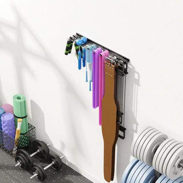 Alt view image 3 of 7 - niffgaff Home Gym Storage Rack Organizer - Multi-Purpose Black Fitness Equipment Rack for Bands, Lifting Belts, Accessories
