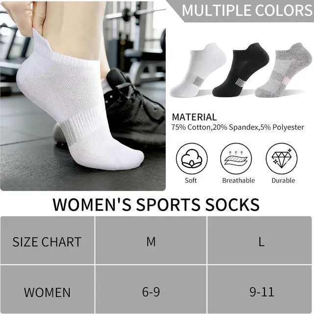 Alt view image 3 of 7 - 6 Pairs Ankle Socks for Women Athletic Running Socks with Tab 6-11 | Soft Cotton, Women Low Cut Tennis Sports Socks, Short Yoga Pilates Workout Sneaker Socks, Lightweight, Size 6-9 9-11