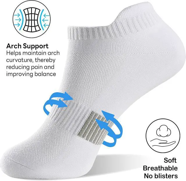 Alt view image 5 of 7 - 6 Pairs Ankle Socks for Women Athletic Running Socks with Tab 6-11 | Soft Cotton, Women Low Cut Tennis Sports Socks, Short Yoga Pilates Workout Sneaker Socks, Lightweight, Size 6-9 9-11
