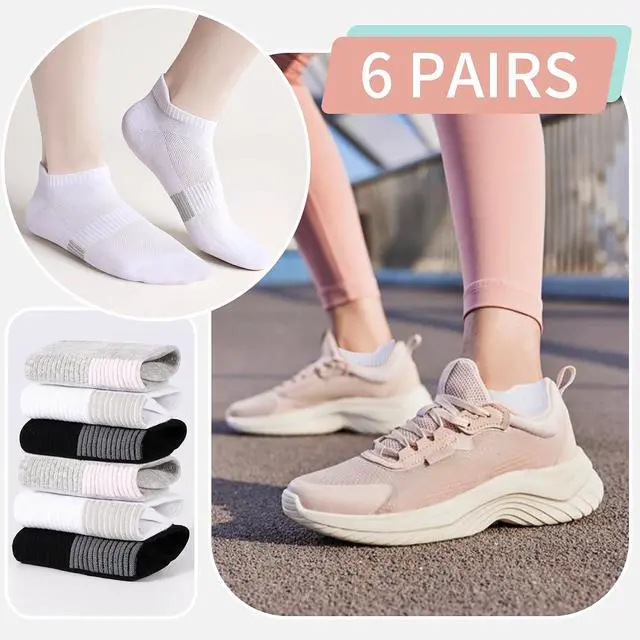 Alt view image 6 of 7 - 6 Pairs Ankle Socks for Women Athletic Running Socks with Tab 6-11 | Soft Cotton, Women Low Cut Tennis Sports Socks, Short Yoga Pilates Workout Sneaker Socks, Lightweight, Size 6-9 9-11