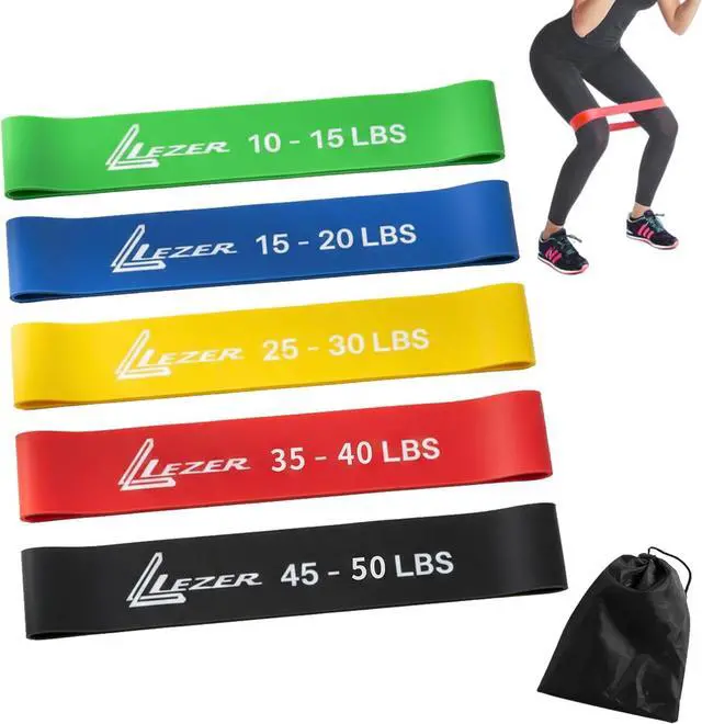 Main image of LEZER Resistance Loop Bands for Exercise Workout, Elastic Band, Stretch, Home Gym Fitness, Strength Training, Physical Therapy, Yoga, Women, Men, with Instruction and Carry Bag, Set of 5