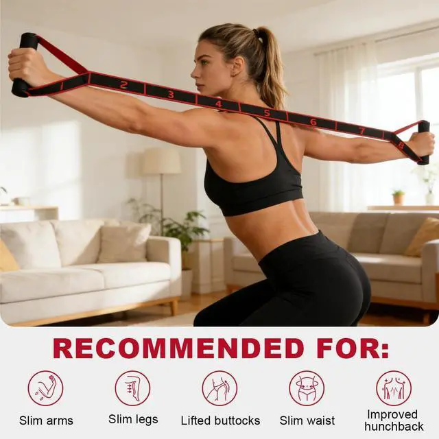 Alt view image 2 of 7 - Fitness Resistance Band for Stretching and Yoga, Number Stretch Resistance Band with Clear Markings & Handles, 8-Segment Elastic Pull Rope for Pilates & Full Body Workout, Home Gym Equipment for Women
