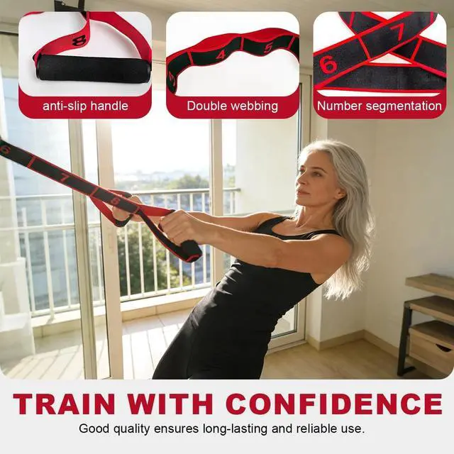Alt view image 4 of 7 - Fitness Resistance Band for Stretching and Yoga, Number Stretch Resistance Band with Clear Markings & Handles, 8-Segment Elastic Pull Rope for Pilates & Full Body Workout, Home Gym Equipment for Women