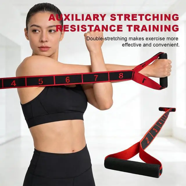 Alt view image 5 of 7 - Fitness Resistance Band for Stretching and Yoga, Number Stretch Resistance Band with Clear Markings & Handles, 8-Segment Elastic Pull Rope for Pilates & Full Body Workout, Home Gym Equipment for Women