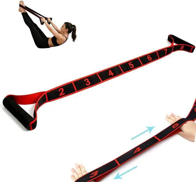 Alt view image 6 of 7 - Fitness Resistance Band for Stretching and Yoga, Number Stretch Resistance Band with Clear Markings & Handles, 8-Segment Elastic Pull Rope for Pilates & Full Body Workout, Home Gym Equipment for Women