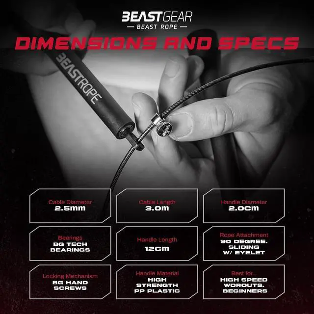 Alt view image 2 of 7 - Beast Gear Jump Rope, Jump Ropes for Fitness, Premium Aluminium Skipping Rope for Men Women - Boxing, MMA, HIIT, Strength Training & Double Unders