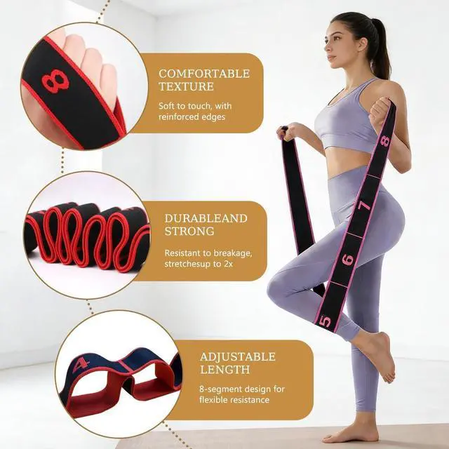 Alt view image 5 of 6 - Fitness Resistance Band for Stretching and Yoga, Number Stretch Resistance Band with Clear Markings, 8-Section Elastic Training Bands for Full Body Stretching Shaping