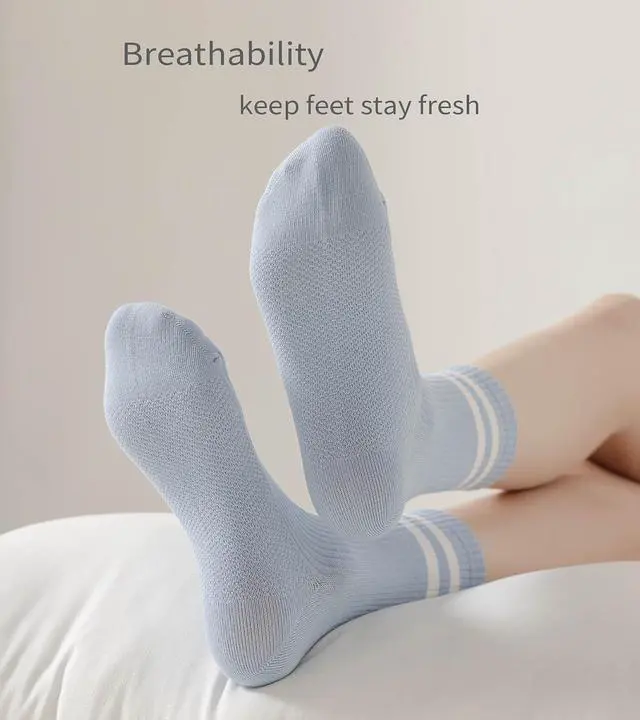 Alt view image 3 of 6 - 5 Pairs Solid Color Two Stripe Crew Socks for women Girls | Basic Retro Cute School Sneaker Striped Quarter Socks for Daily Wear