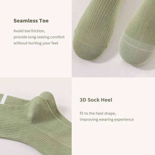 Alt view image 5 of 6 - 5 Pairs Solid Color Two Stripe Crew Socks for women Girls | Basic Retro Cute School Sneaker Striped Quarter Socks for Daily Wear