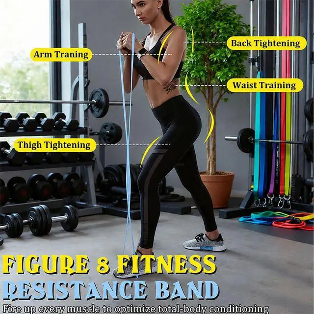 Alt view image 5 of 7 - Resistance Bands with Handles,Figure 8 Resistance Band Elastic Fitness Bands Exercise Band for Home Yoga Gym Workout