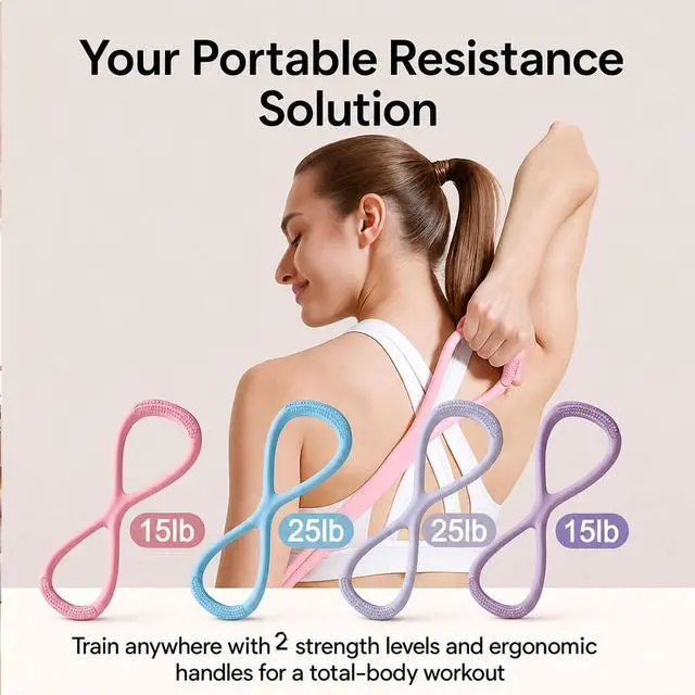 Alt view image 7 of 7 - Resistance Bands with Handles,Figure 8 Resistance Band Elastic Fitness Bands Exercise Band for Home Yoga Gym Workout