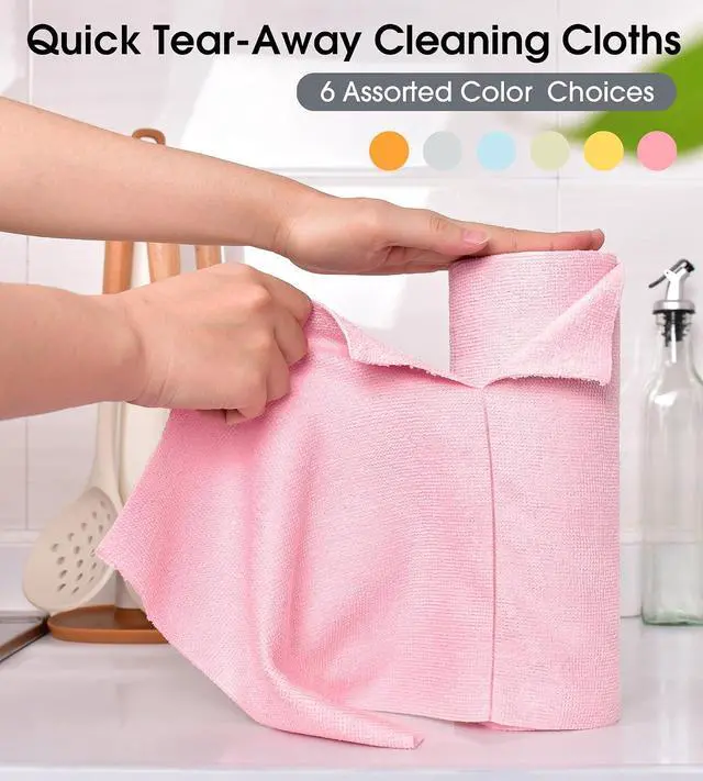 Alt view image 5 of 7 - KitchLife Microfiber Cleaning Cloth Roll - Tear-Away Reusable Microfiber Paper Towels, Lint-Free, Washable, 20 Sheets for Kitchen, Car, Dishes, and Sensitive Surfaces (Pink)