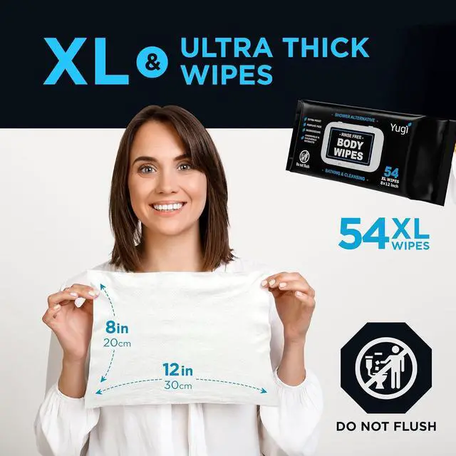 Alt view image 2 of 7 - Adult Body Wipes XL No-Rinse shower, Washcloths, Unscented Bathing for Elderly, Camping, Gym, Travel & Nursing, Extra Moist and Disposable (1 Pack) of 54
