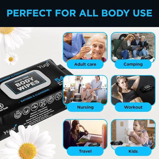 Alt view image 4 of 7 - Adult Body Wipes XL No-Rinse shower, Washcloths, Unscented Bathing for Elderly, Camping, Gym, Travel & Nursing, Extra Moist and Disposable (1 Pack) of 54