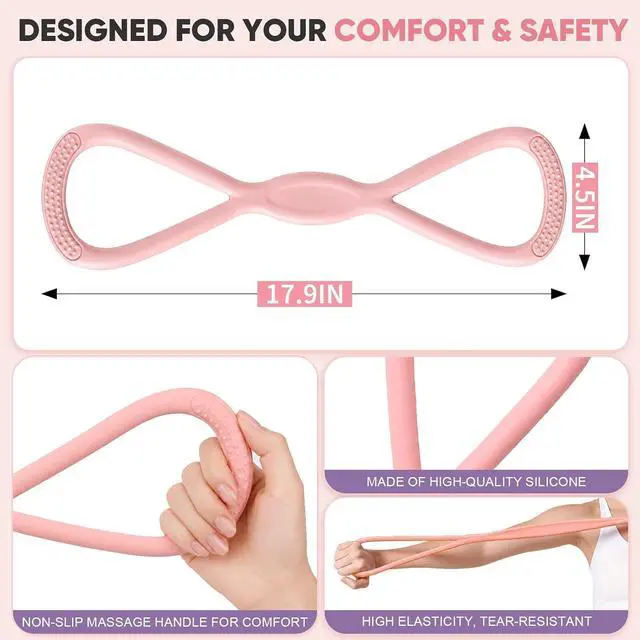 Alt view image 5 of 7 - Figure 8 Resistance Bands, Exercise Bands for Stretching, 1Pcs | Fit Arms, Shoulder, Leg & Back, Non-Slip Handles, Home Gym, Yoga & Physical Therapy - Toning, Posture Correction,Women & Men