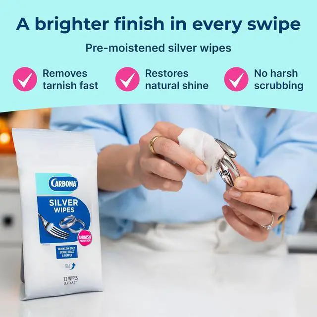 Alt view image 2 of 7 - Carbona Silver Wipes | Metal Cleaner & Polish | 12 Wipes, 1 Pack