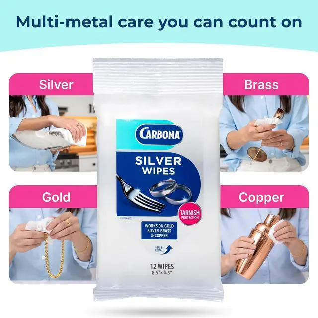 Alt view image 6 of 7 - Carbona Silver Wipes | Metal Cleaner & Polish | 12 Wipes, 1 Pack