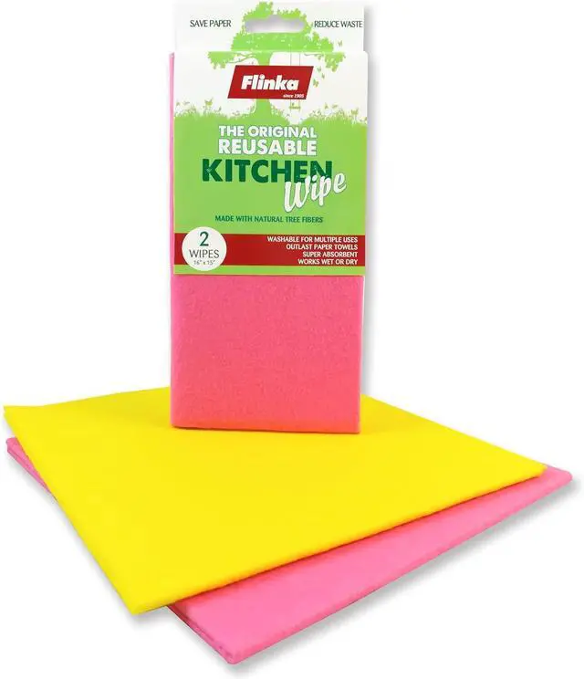 Main image of Flinka Kitchen Wipes 2 Count Pack - Large (16 in. x 15 in.) Reusable Cleaning Cloth - Washable Paper Towels - Eco Friendly Viscose Cloths - Assorted Variety of Colors
