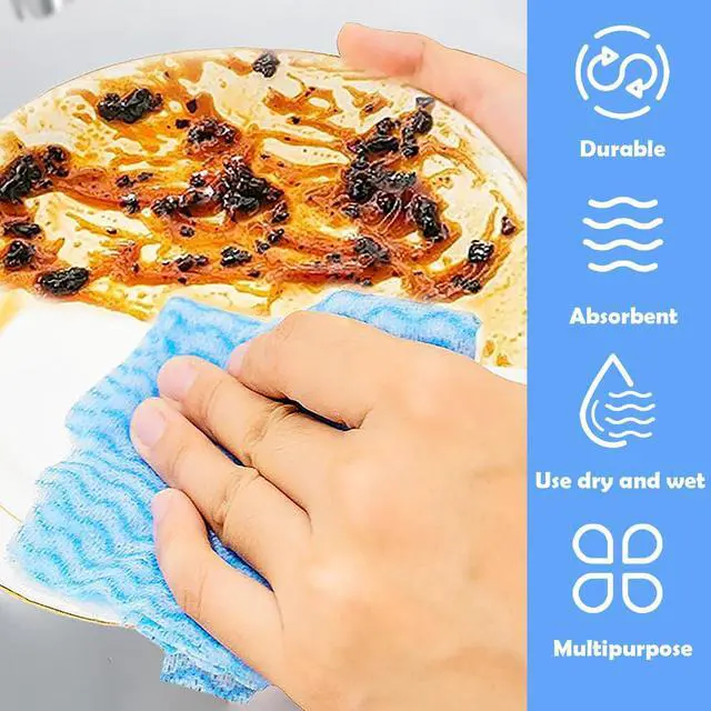Alt view image 4 of 6 - Disposable Cleaning Cloths Multi-Purpose Heavy Duty Disposable Dish Cloth Dish Rags for Kitchen, 7.87 x 15.75 inches -50 Counts/Pack,Blue