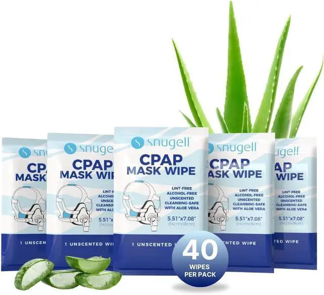 Main image of Snugell Unscented Individual CPAP Mask Wipes Travel-Friendly 40-Pack Lint & Alcohol-Free,Skin-Safe with Aloe Vera Perfect for Convenient, Hassle-Free Cleaner & Sanitizer of CPAP Masks & Equipment