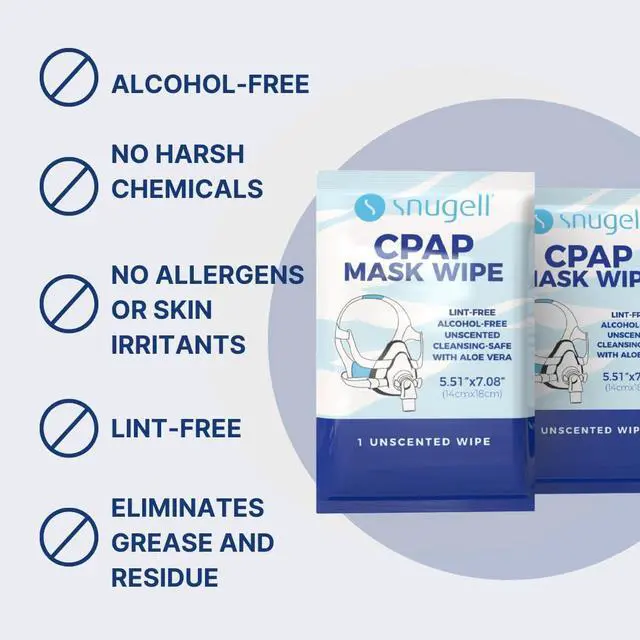 Alt view image 5 of 5 - Snugell Unscented Individual CPAP Mask Wipes Travel-Friendly 40-Pack Lint & Alcohol-Free,Skin-Safe with Aloe Vera Perfect for Convenient, Hassle-Free Cleaner & Sanitizer of CPAP Masks & Equipment