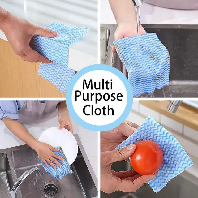 Alt view image 6 of 6 - Disposable Cleaning Cloths Multi-Purpose Heavy Duty Disposable Dish Cloth Dish Rags for Kitchen, 7.87 x 15.75 inches -50 Counts/Pack,Blue